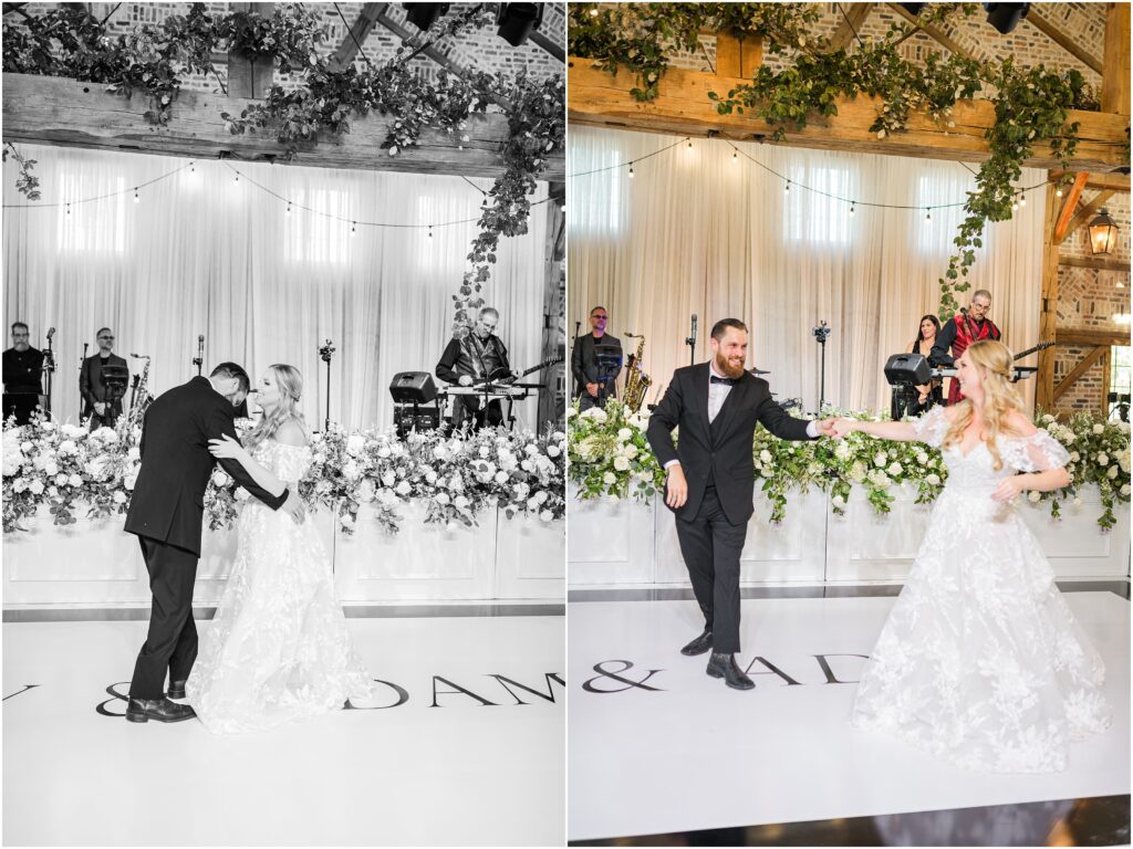 Bride and groom first dance at their St. Augustine barn wedding