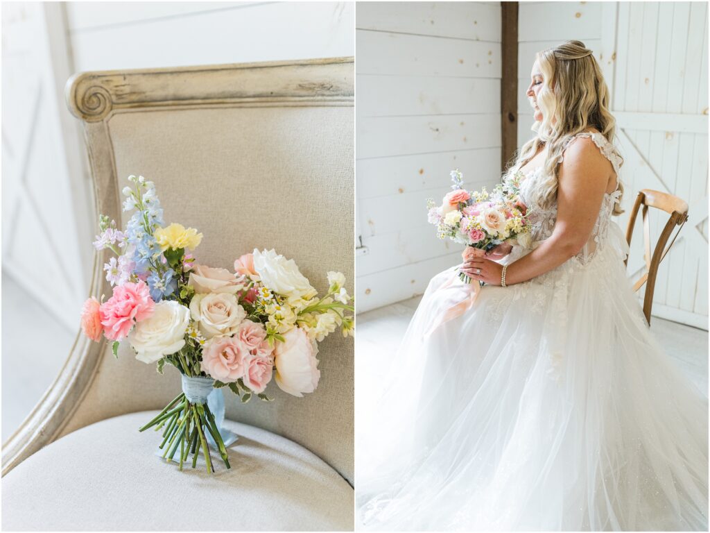 Bride getting ready in the bridal suite at Chandler Oaks Wedding Venue