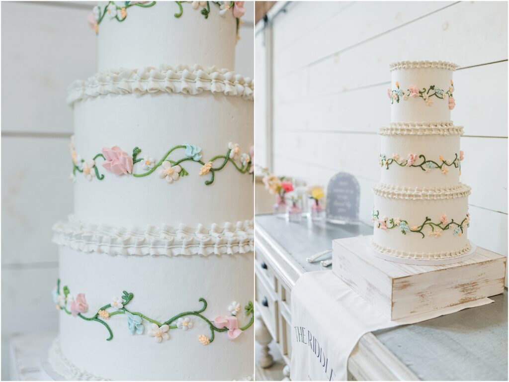 Wedding cake for a spring wedding at Chandler Oaks Barn in St. Augustine