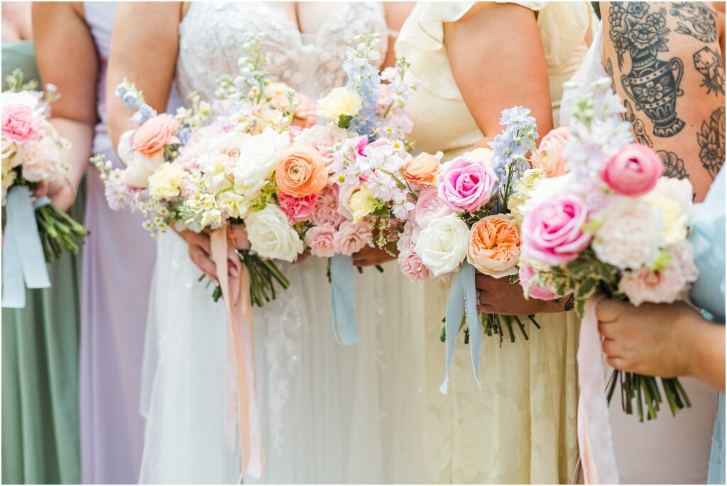 Bridesmaids photos beneath oak trees at Chandler Oaks Wedding Venue