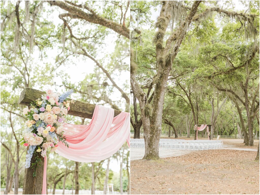 Ceremony space under the oak trees at Chandler Oaks Wedding Venue in St. Augustine