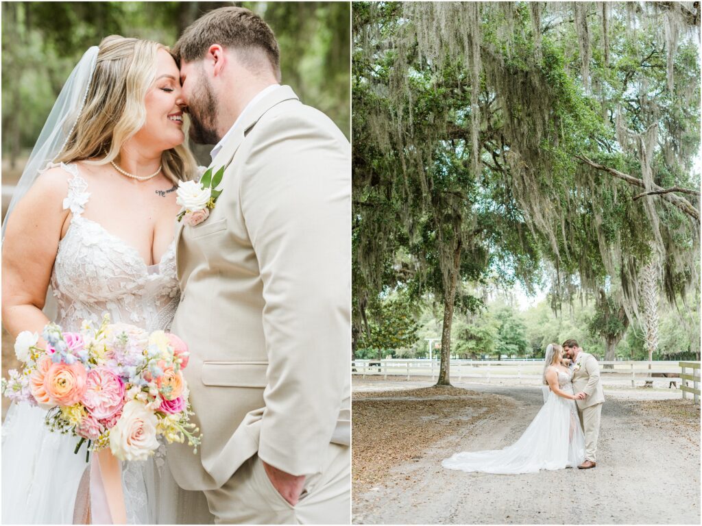 Sunset wedding portraits at Chandler Oaks Wedding Venue