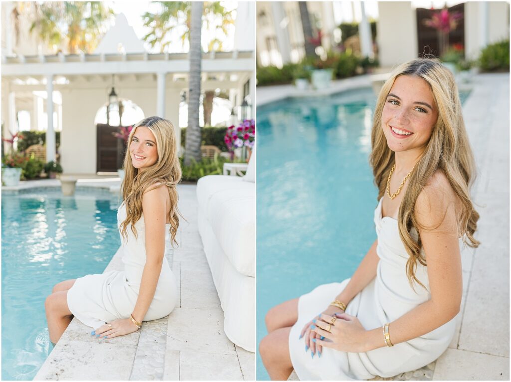 Jacksonville Senior Pictures by a pool in Ponte Vedra