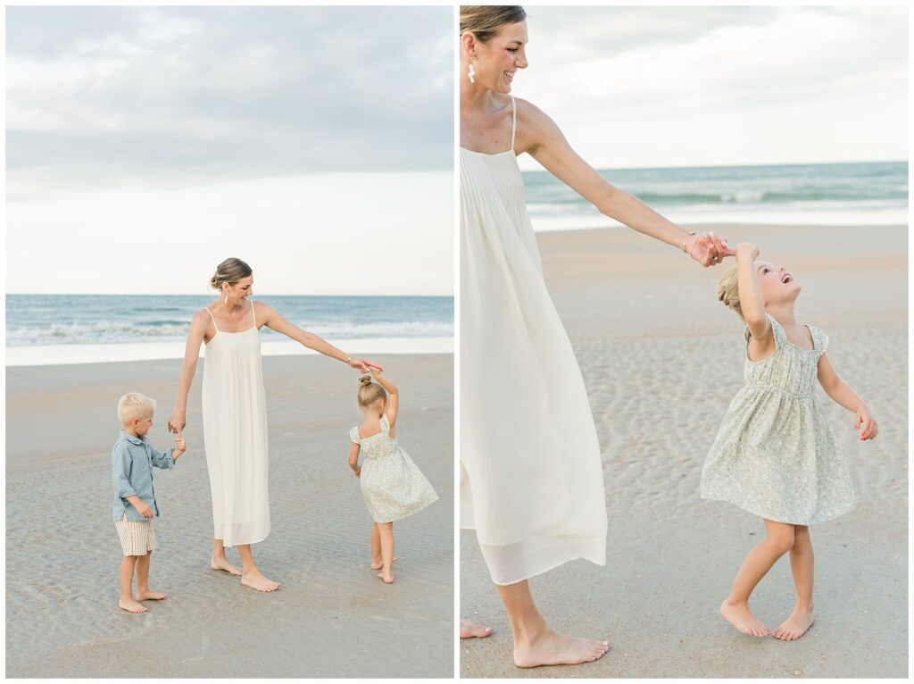 Mom and kids dance for family pictures on St. Augustine