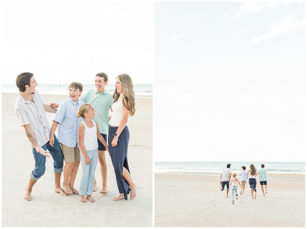 Siblings on Cresent Beach running during family pictures