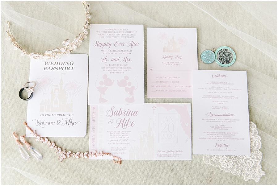 Disney wedding invitation suite at Grand Floridian Epcot Wedding at the Italy Pavilion