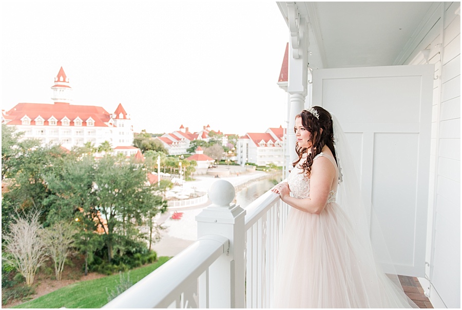 Bride at the Grand Floridian before her Disney World wedding at Epcot in the Italy Pavilion