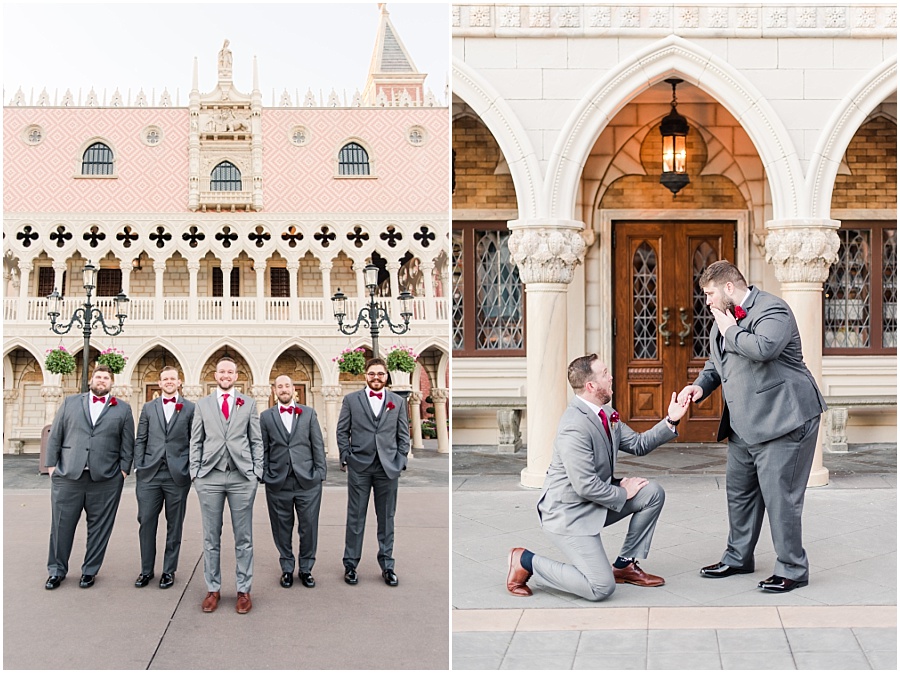 Groomsmen pictures at Disney World pictures in Epcot at the Italy Pavilion