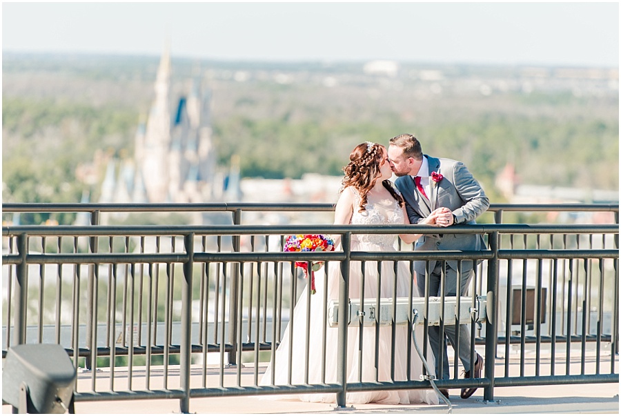Scenic Bride and Groom pictures at California Grill overlooking the Magic Kingdom