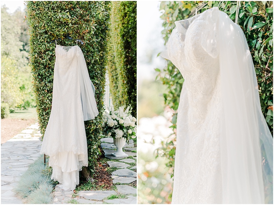 Dress hangin up on hedge at Altadena Country Club
