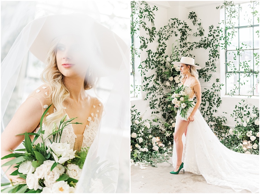 Bridal Session with a wide brim hat at the HTX Space in Houston TX