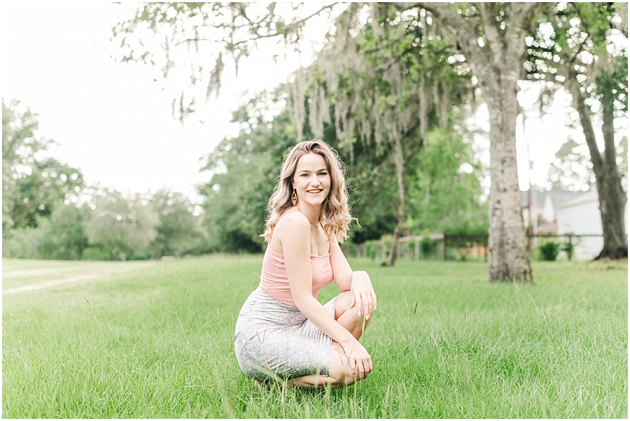 Houston senior session in the wildflowers with Spanish Moss on the Terry Hershey Trail