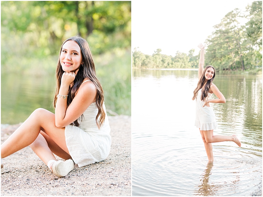 Cy-Ranch senior session by a lake in Cypress, Texas