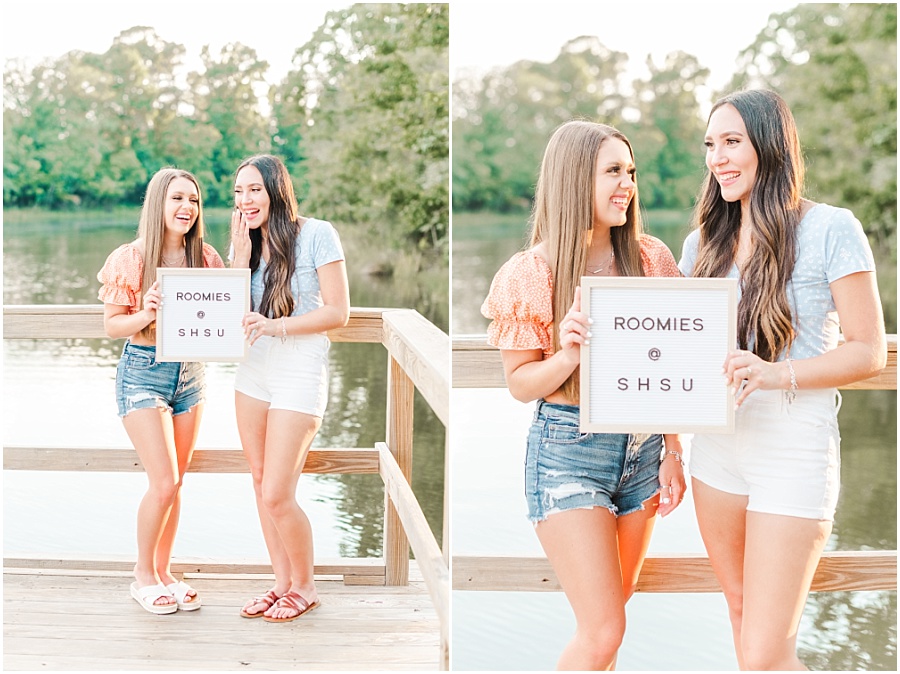 Houston best friend senior session in Cypress, Texas on a dock