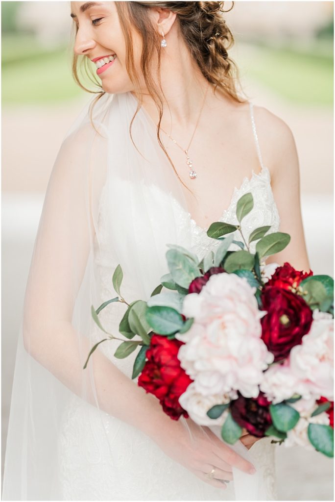Bridal Session at Rice University with rented artificial flowers.