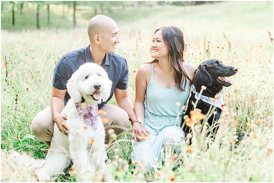 Family Pictures in wildflower on Houston Park Trail with dogs