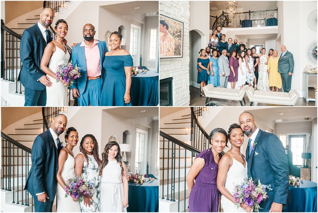 Micro wedding reception portraits with friends and family