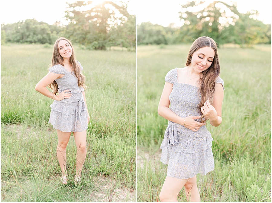 Cypress Texas senior session in an open green field