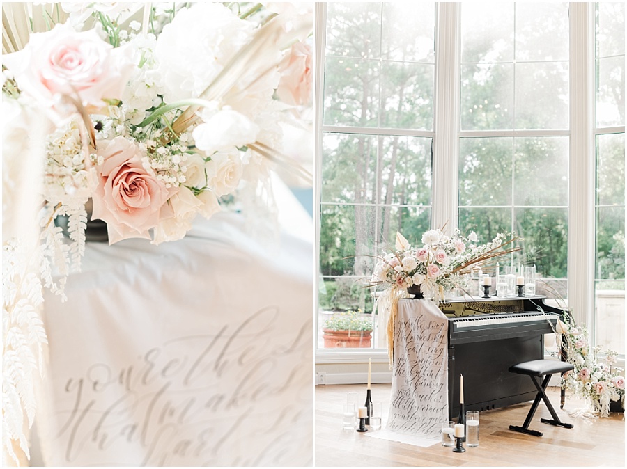 The Springs Event Venue in Cypress Ceremony with flowers on a piano