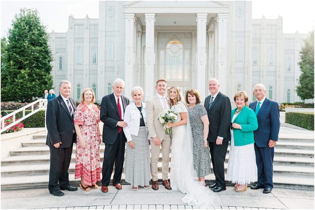 Houston Temple wedding family photos in front of the temple
