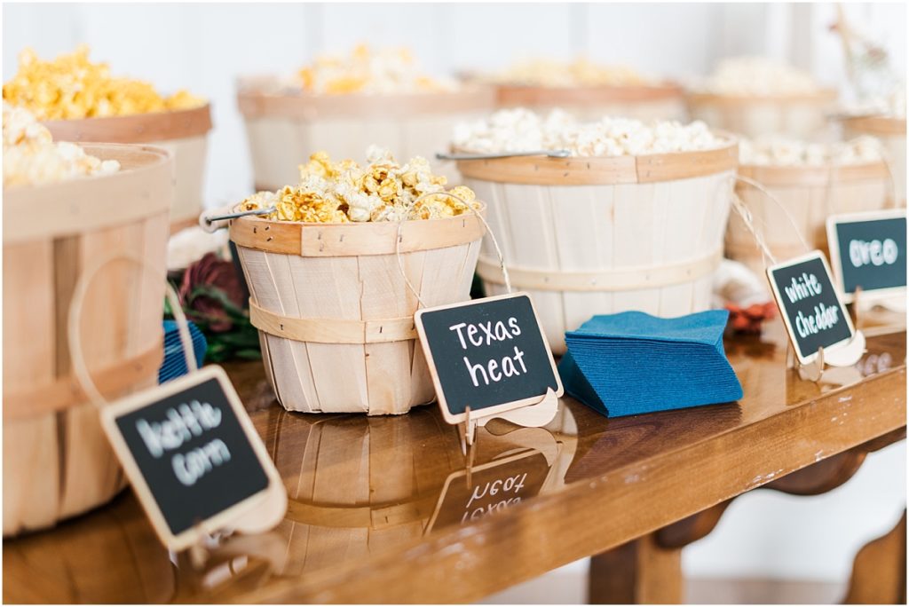 Popcorn bar at wedding reception