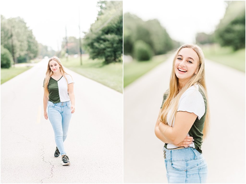 Tomball Senior Session on a deserted road
