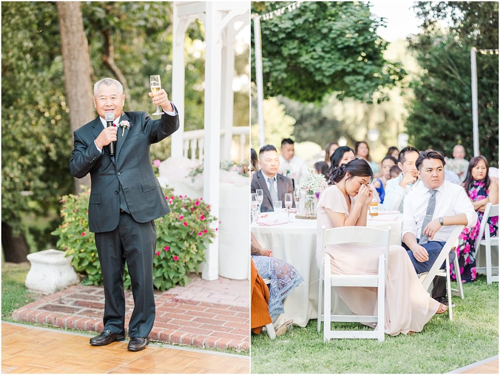 Southern California outdoor wedding reception toasts.