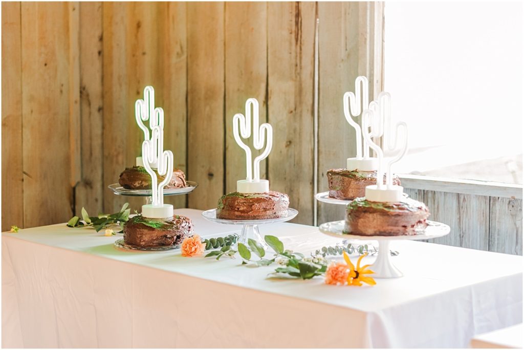 Wedding cake with neon catus details