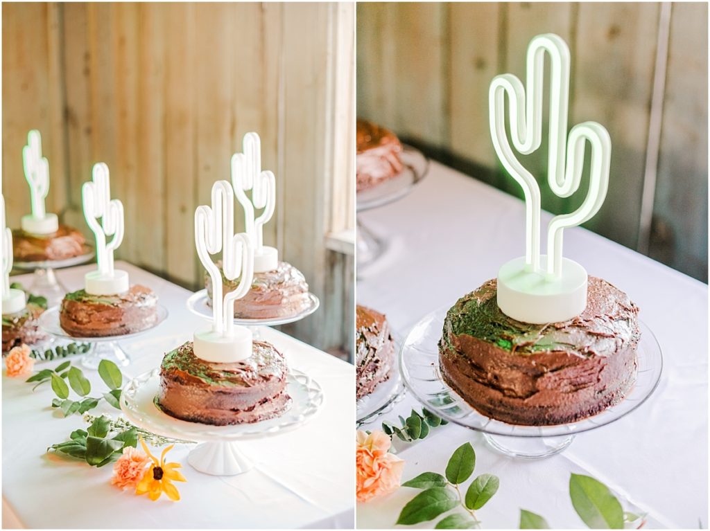 Wedding cake with neon cactus details