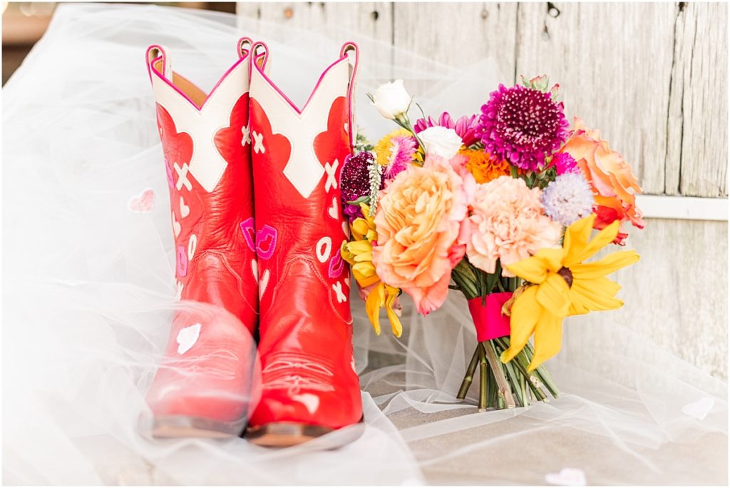Red cowboy boots for wedding day.