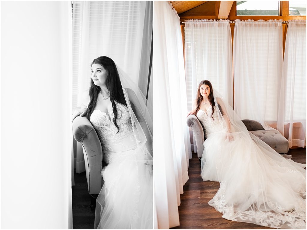 Bridal pictures in bridal suite at Shirley Acres