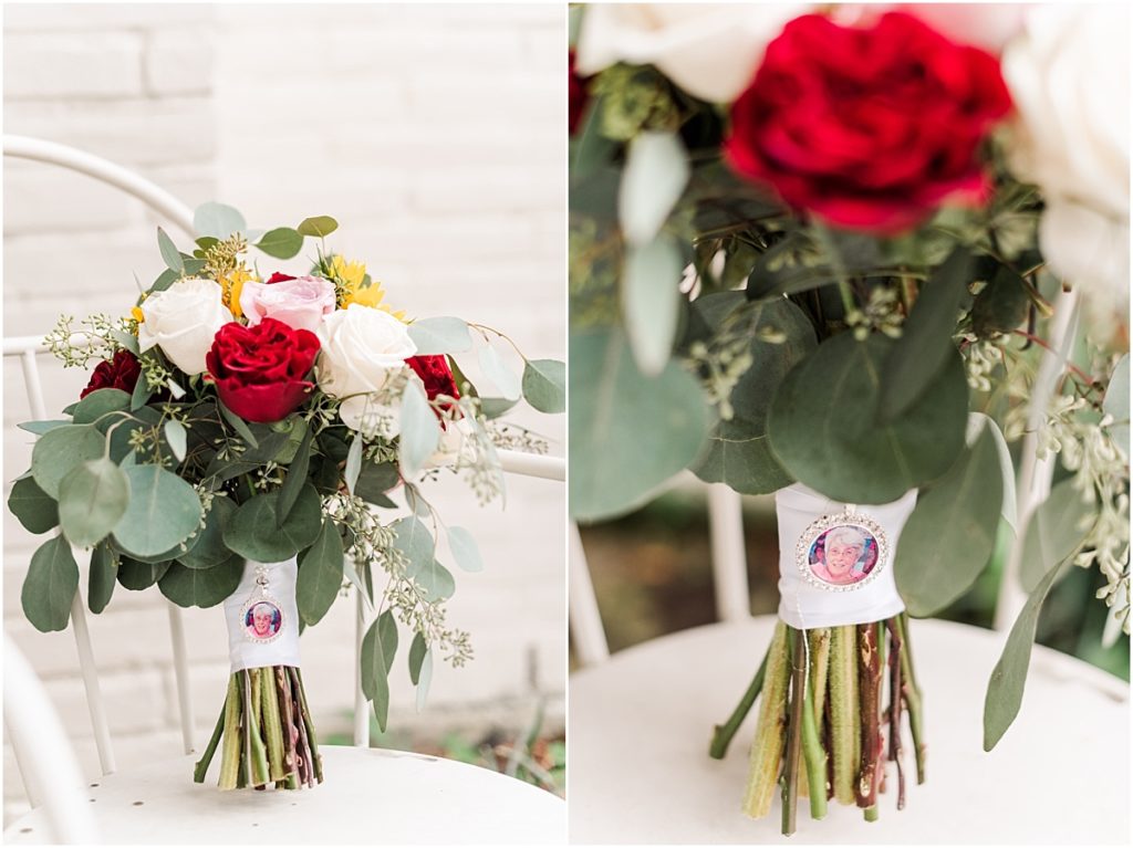 Wedding bouquet with picture charms