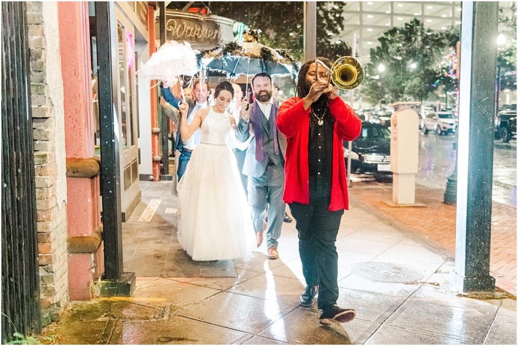 New Orleans style wedding second line at Majestic Metro in Houston
