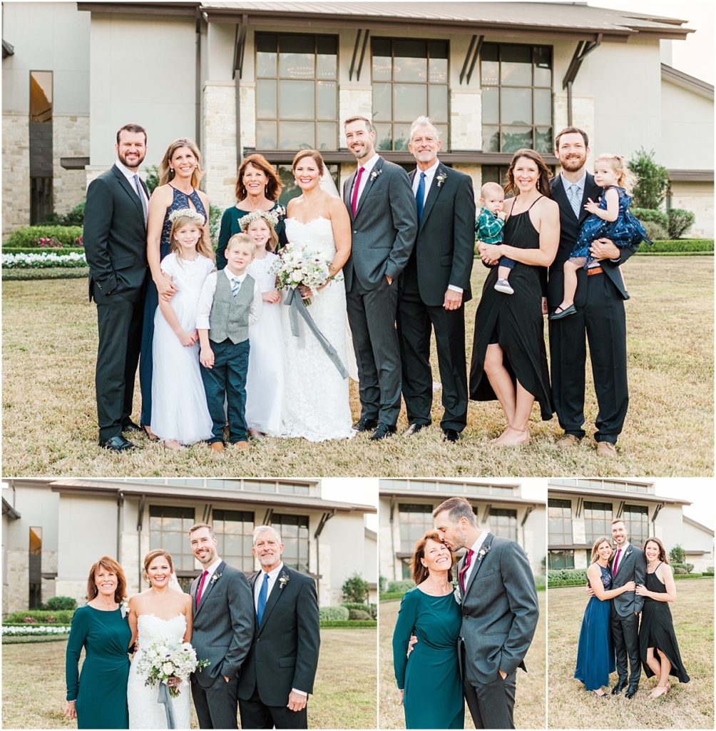 Family pictures on a wedding day at Grace Bible Church in Houston Texas
