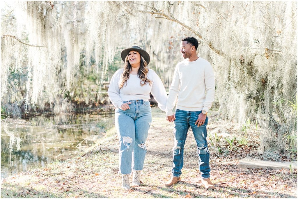 Cypress Engagement Session with spanish moss
