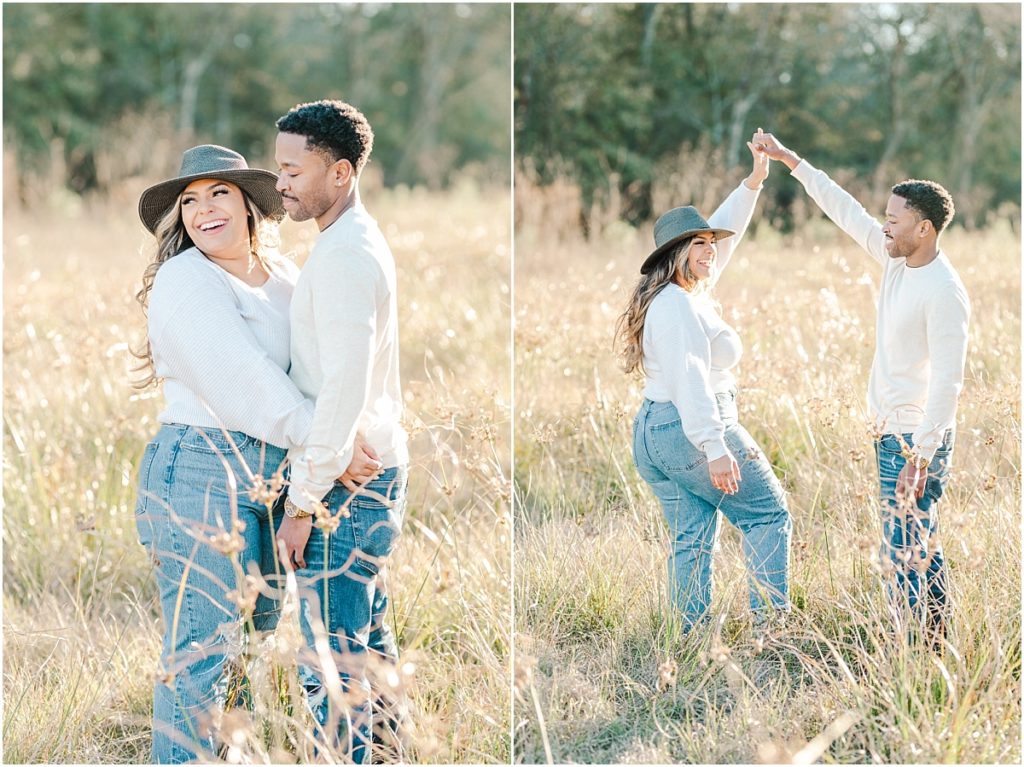 Field engagement session during the winter in Texas