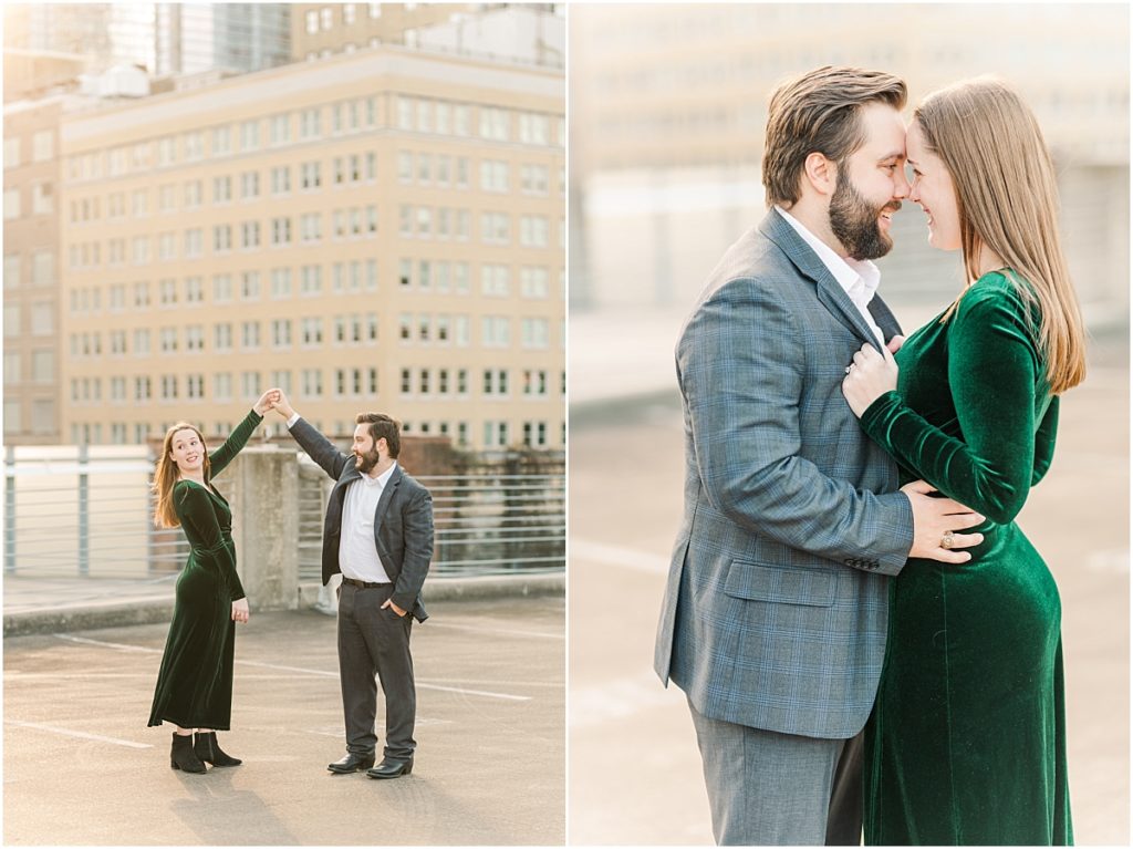 Houston rooftop engagement session