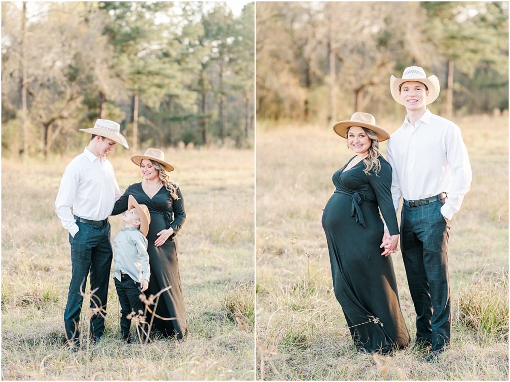Cypress Family session in a field with cowboy hats