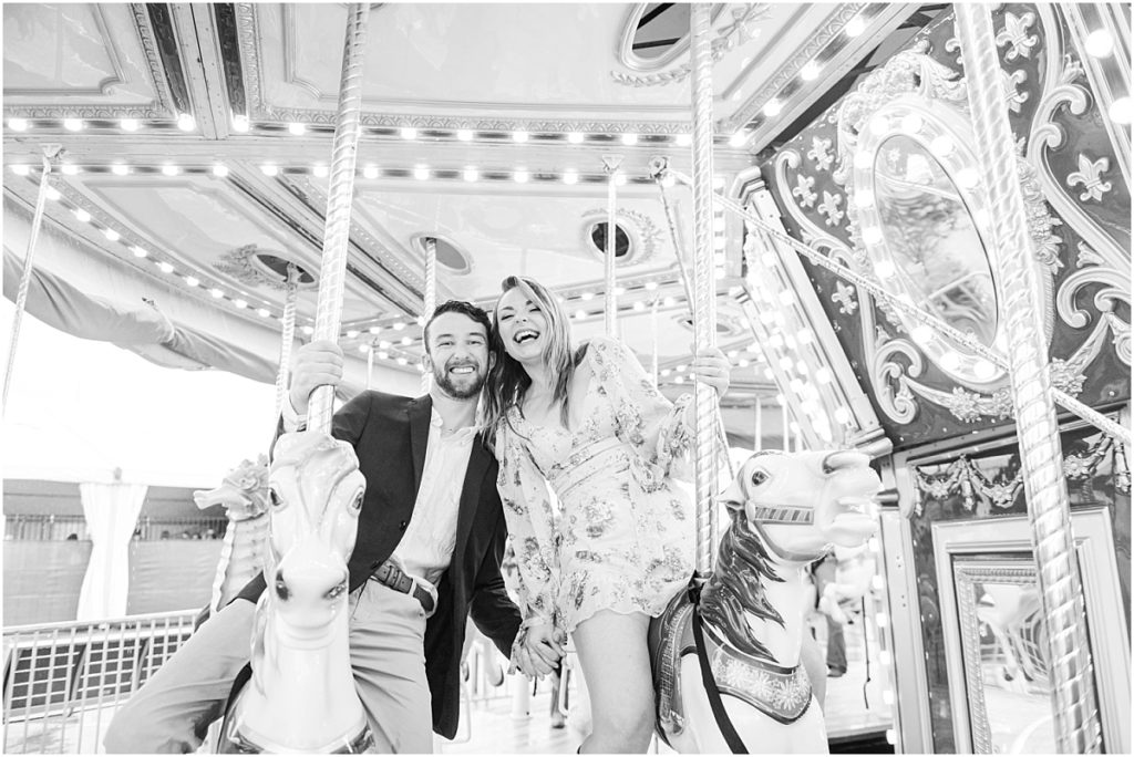 Riding a merry-go-round at your engagement session