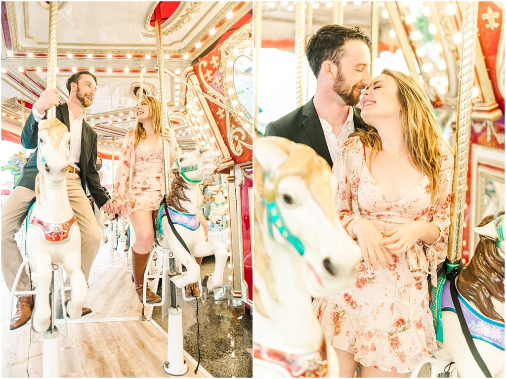 engagement session on a merry-go-round