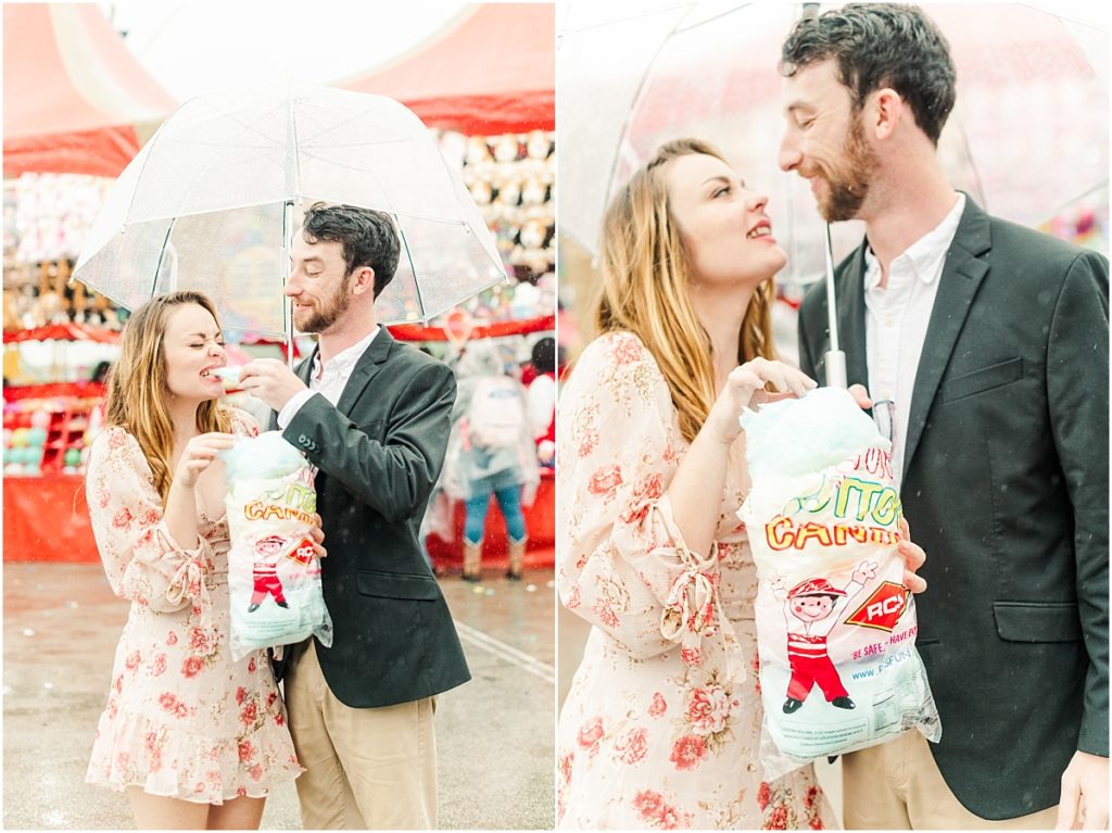 cotton candy at an engagement session