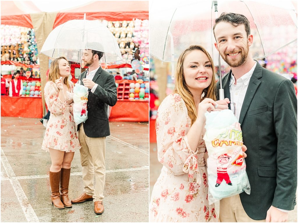 carnival cotton candy at an engagement session