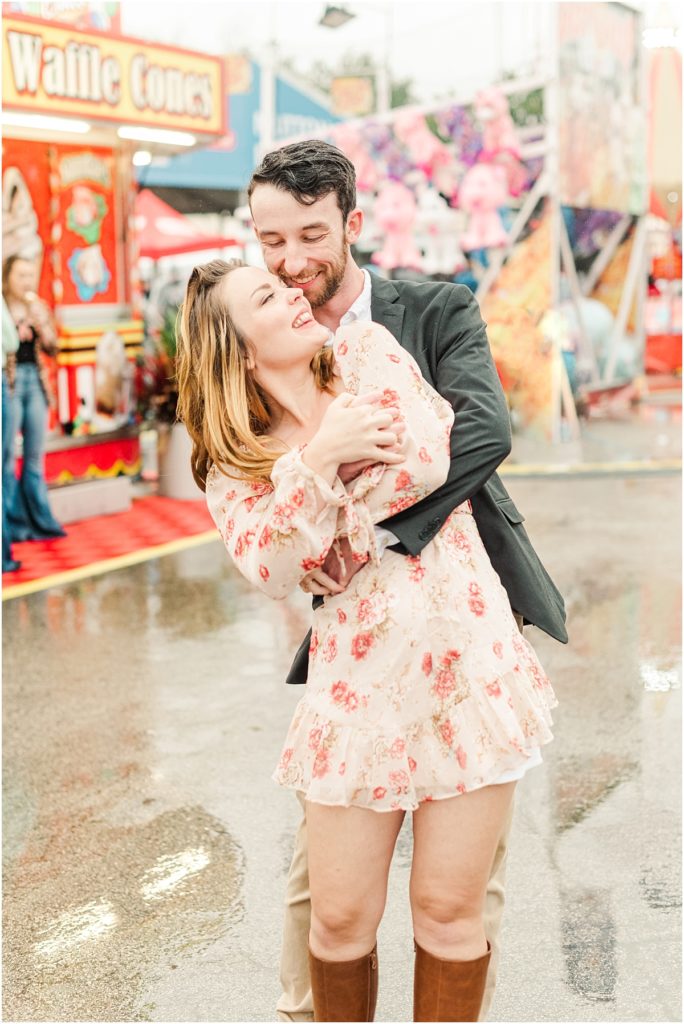 A rainy engagement session at the carnival