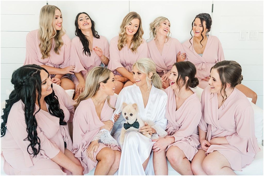 Bridesmaids rose pink robe picture in The Farmhouse Bridal Suite