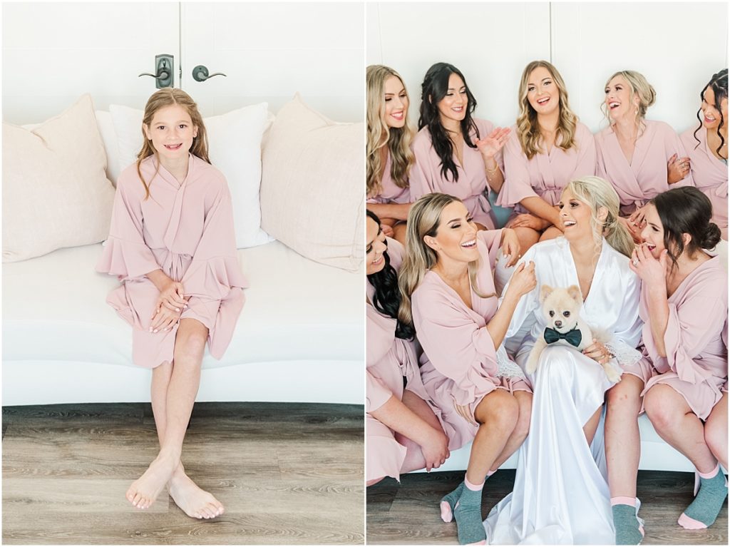 Bridesmaids rose pink robe picture in The Farmhouse Bridal Suite