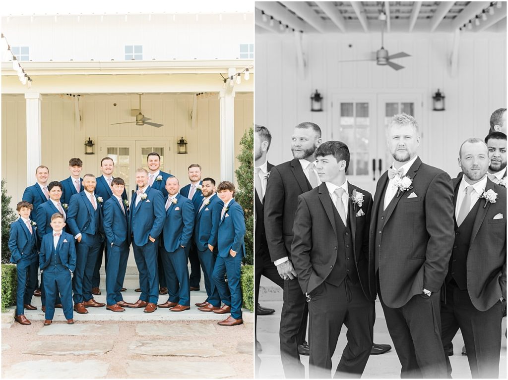 Groomsmen pictures on the porch at The Farmhouse