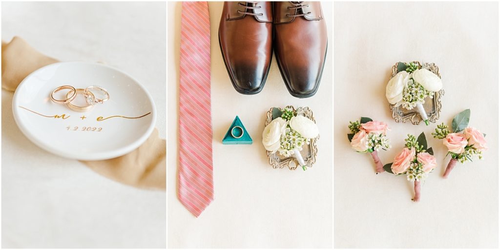 Teal and pink grooms details