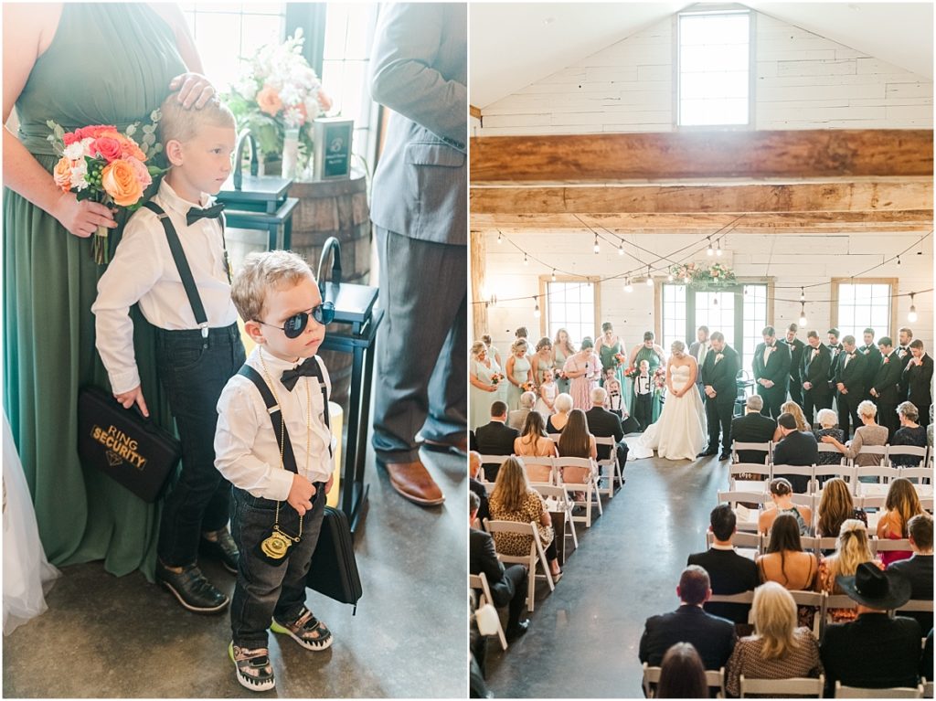 Indoor wedding ceremony at Beckendorff Farms