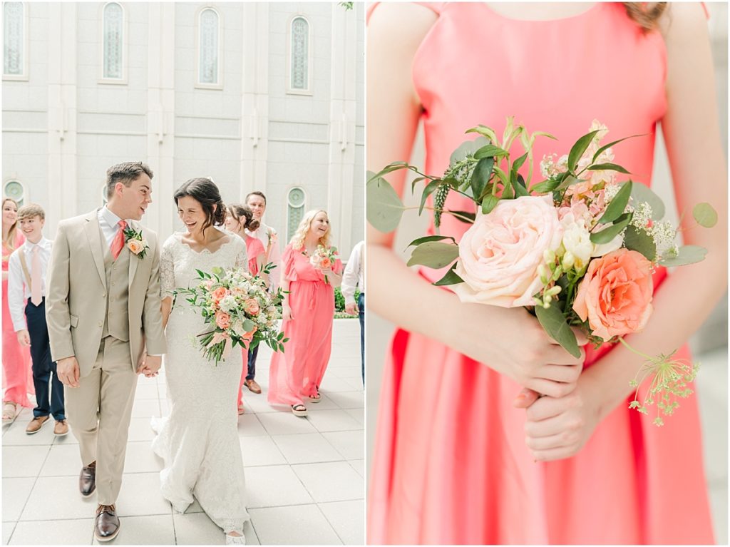 Wedding party with coral colors