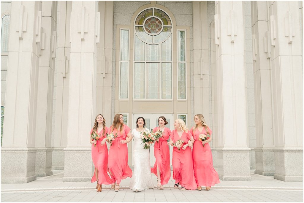 Bridesmaids pictures at the Houston Temple